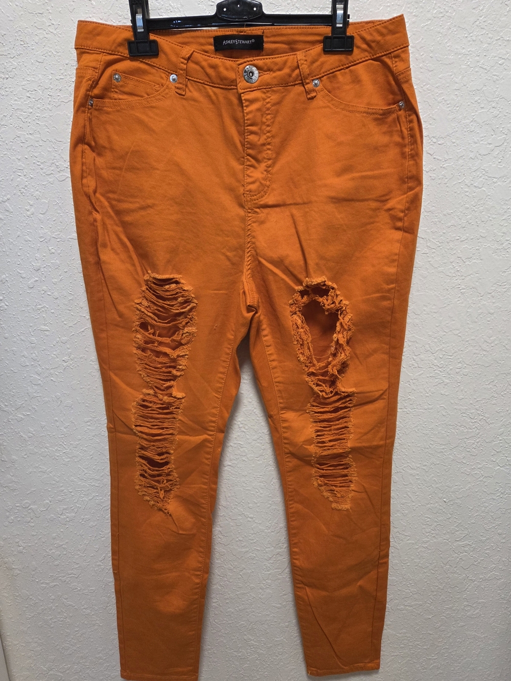 Ashley Stewart Orange Distressed Skinny Jeans